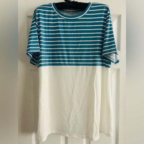 Women Summer Casual Short Sleeve Shirt, Turquoise stripe, 14W, NWOT - Picture 4 of 7